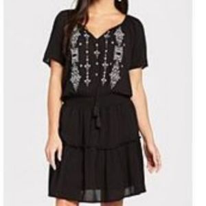 Braeve Dress Womens Size Medium Black Embroidered Boho Tassels